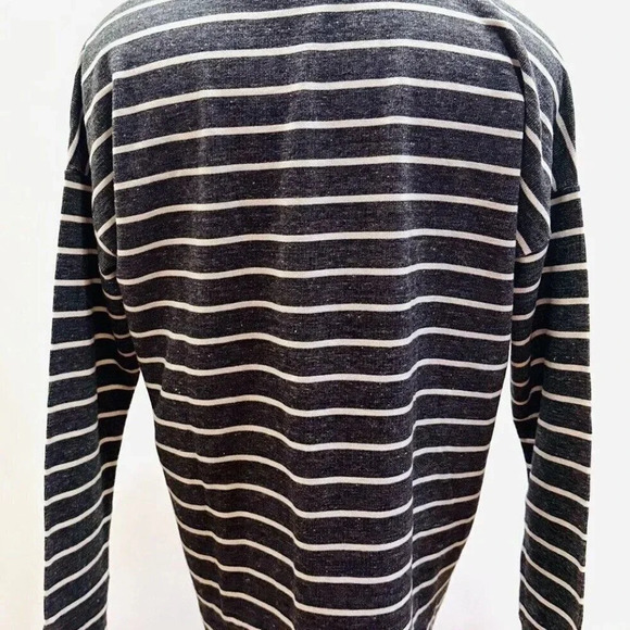 LOFT Women Long Sleeve Pullover Round Neck Gray/White Striped Shirt Size Medium - Picture 9 of 14